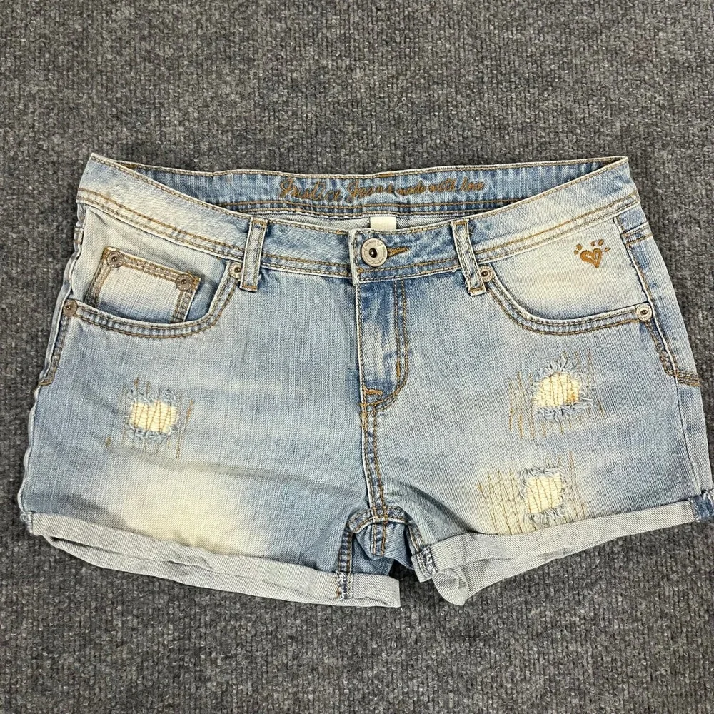 Justice Denim Shorts Girls Size 18R Light Wash Distressed Rolled Cuff Casual